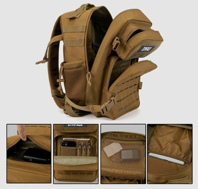 Mochila Gympack Pro 25L Cáqui - Vista Interna com Compartimentos Organizados