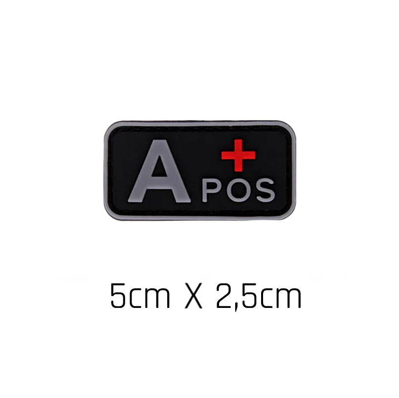 Patch de Tipo Sanguíneo (A+, B+, AB+, O+, A-, B-, AB-, O-) Preto / Cinza