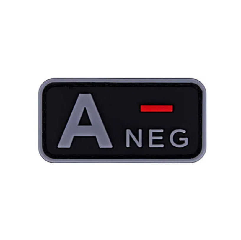 Patch de Tipo Sanguíneo (A+, B+, AB+, O+, A-, B-, AB-, O-) Preto / Cinza